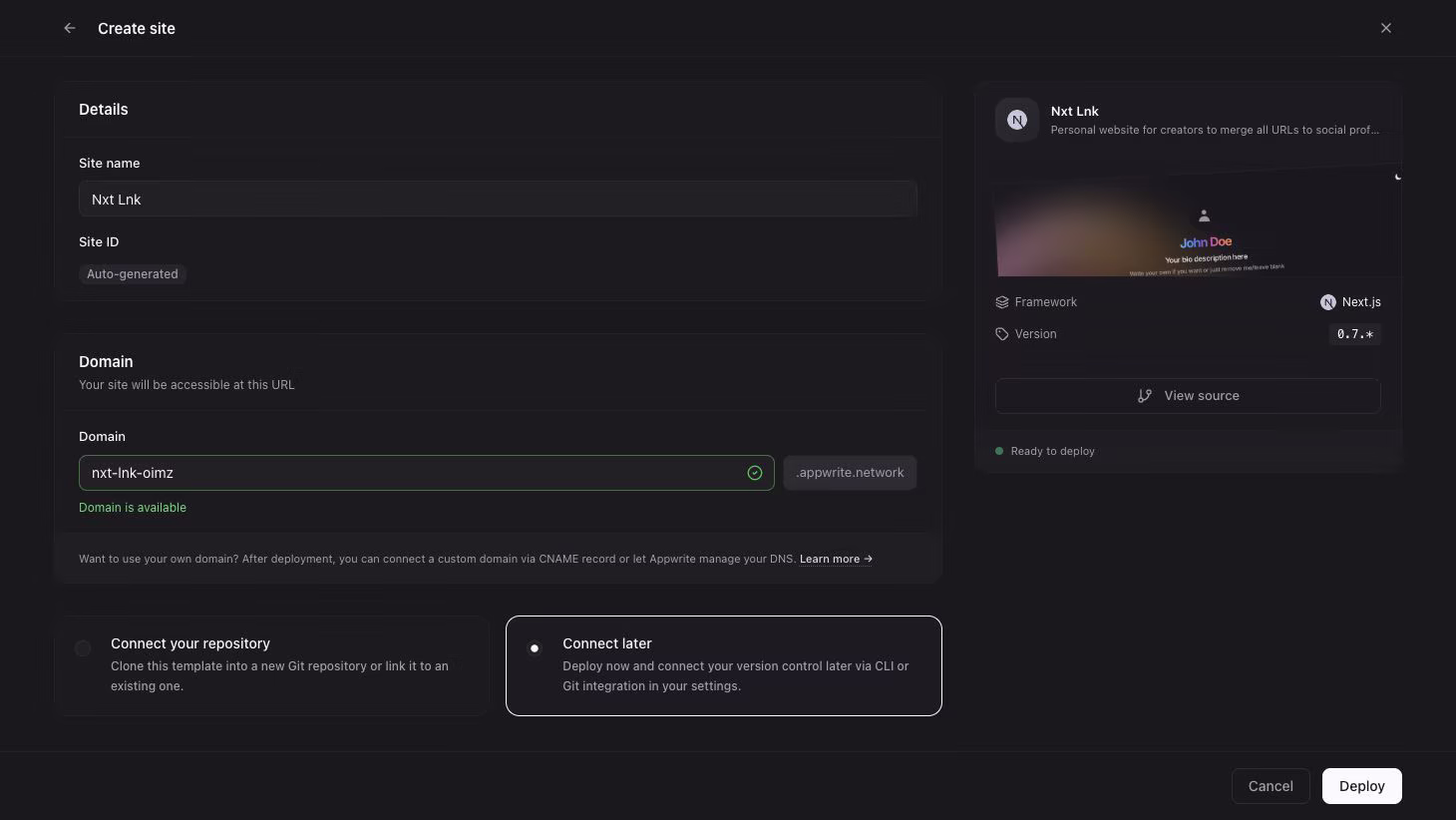 Configure site details
