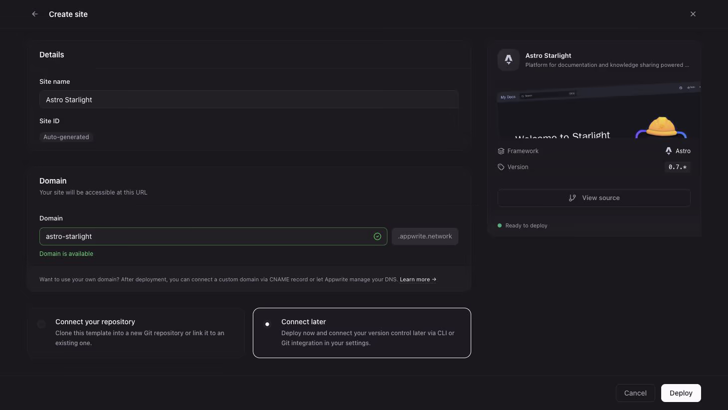 Configure site details