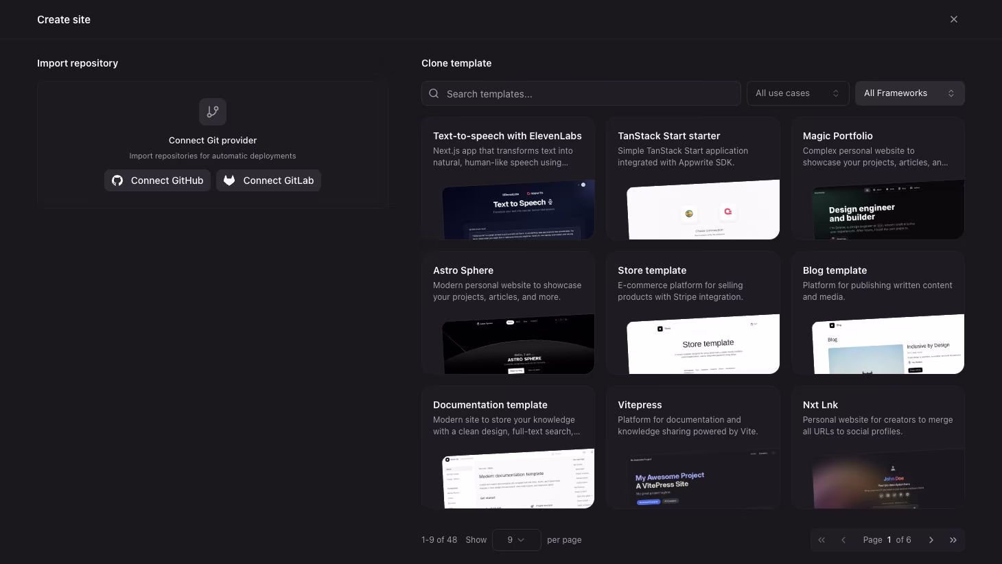 Create new site