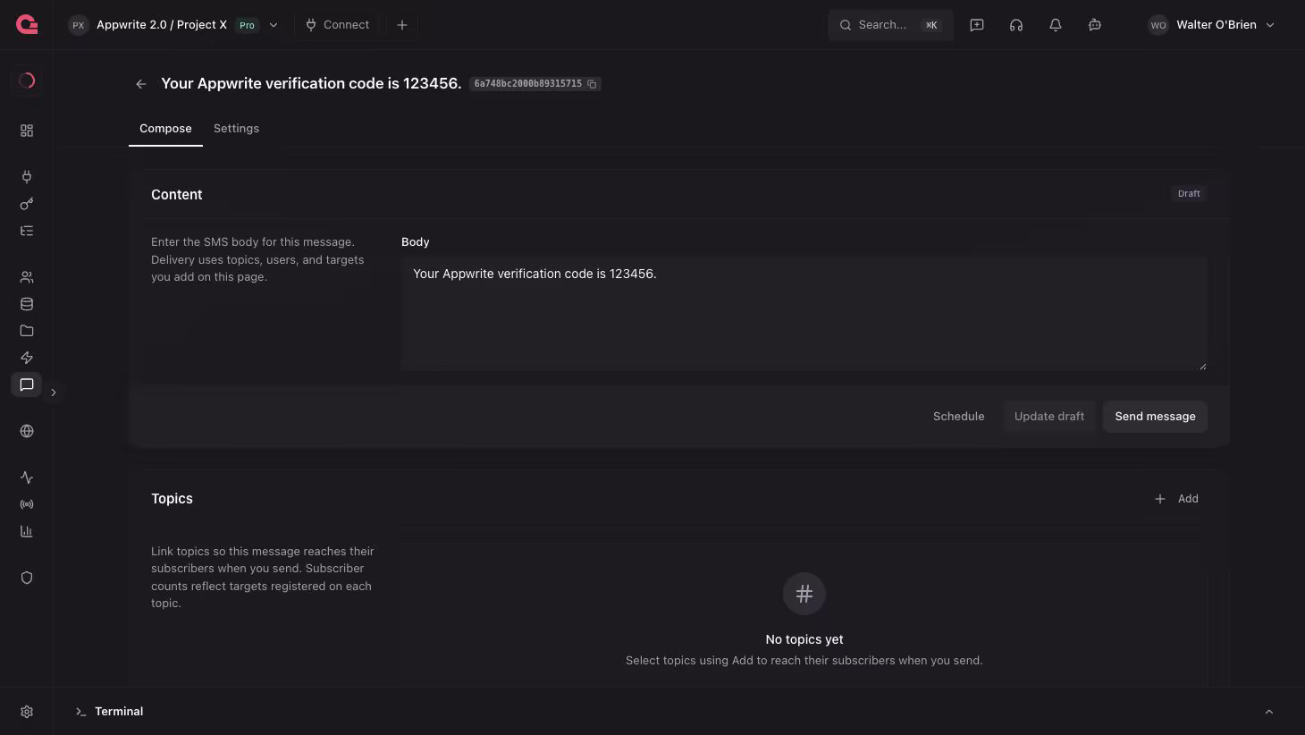 SMS message console