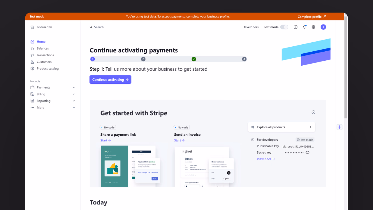 Stripe dashboard